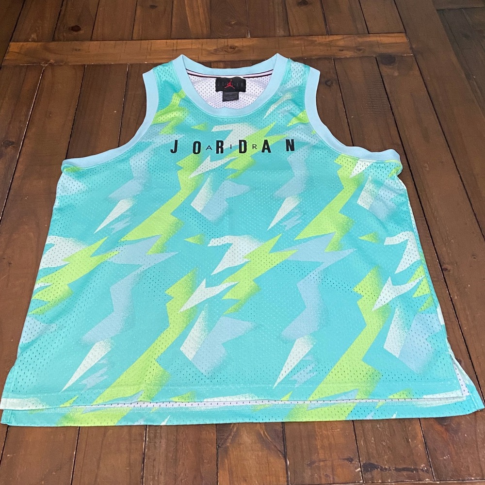 Jordan Mens Basketball Jersey Teal Green Geometric Print Number 23 Mesh Large